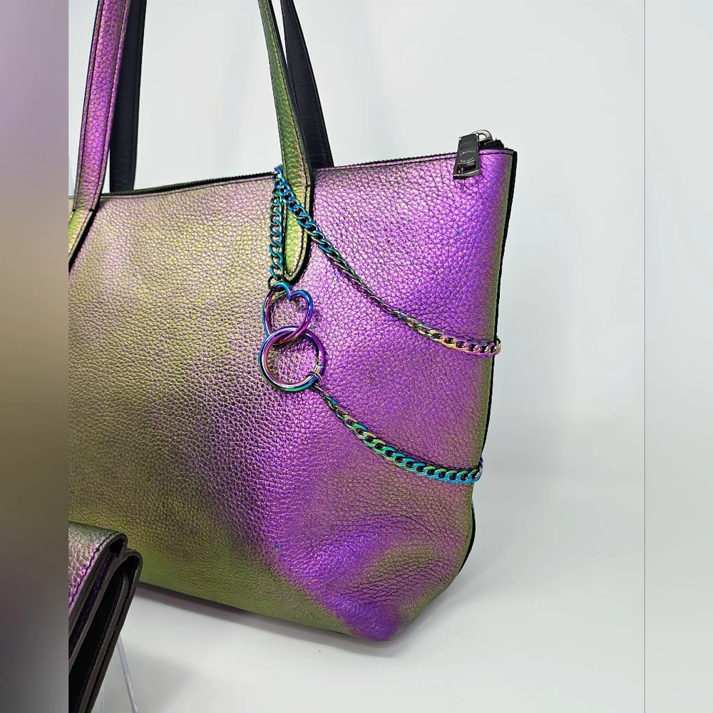 RARE! Bespoke Coach Hologram Oil Slick Taylor Tote & Wallet Set w/ Rexy Charm - Picture 10 of 17